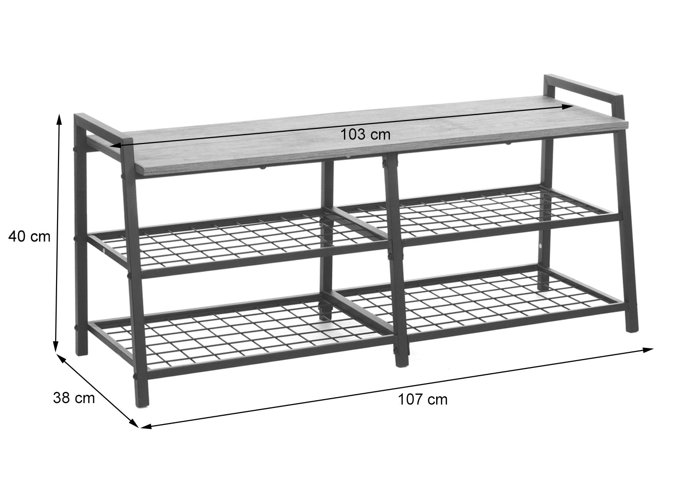 Cosmo Casa - Schoenenrek Bank - 4 Vakken met Metalen 3D-structuur - Wild Eiken Look