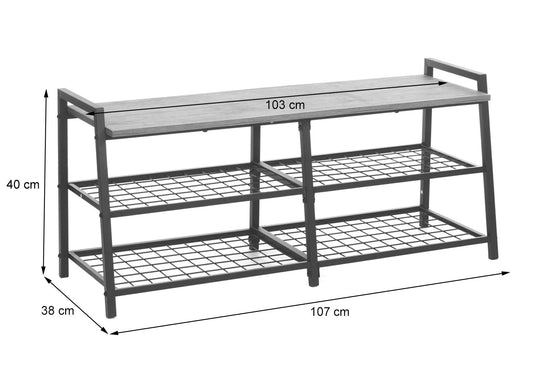 Cosmo Casa - Schoenenrek Bank - 4 Vakken met Metalen 3D-structuur - Wild Eiken Look