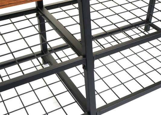 Cosmo Casa - Schoenenrek Bank - 4 Vakken met Metalen 3D-structuur - Wild Eiken Look