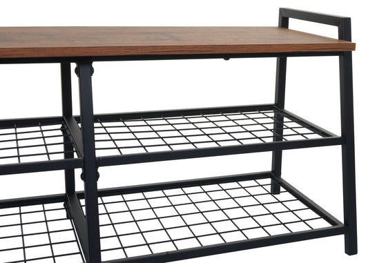 Cosmo Casa - Schoenenrek Bank - 4 Vakken met Metalen 3D-structuur - Wild Eiken Look