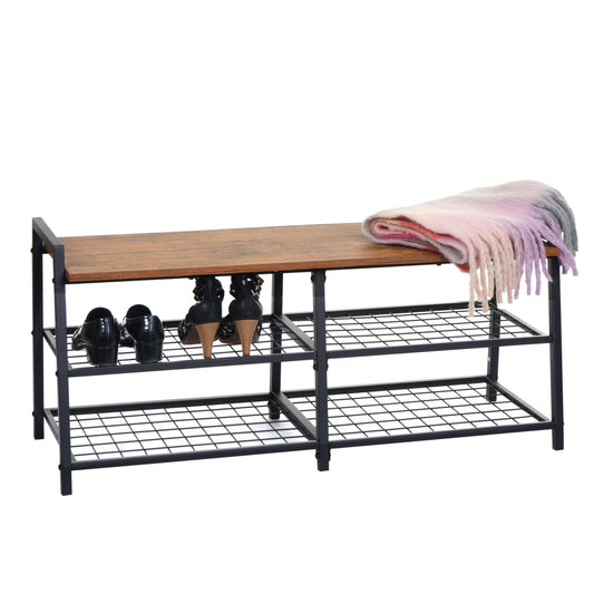 Cosmo Casa - Schoenenrek Bank - 4 Vakken met Metalen 3D-structuur - Wild Eiken Look