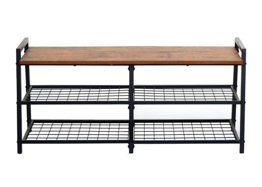 Cosmo Casa - Schoenenrek Bank - 4 Vakken met Metalen 3D-structuur - Wild Eiken Look