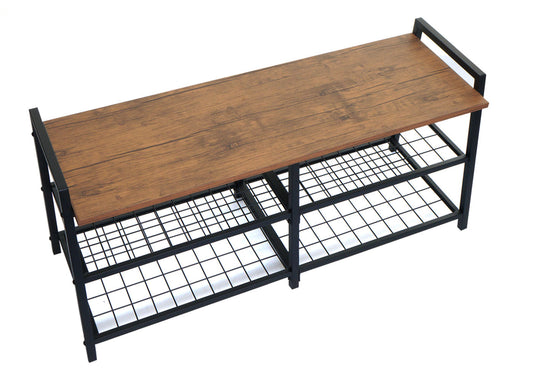 Cosmo Casa - Schoenenrek Bank - 4 Vakken met Metalen 3D-structuur - Wild Eiken Look
