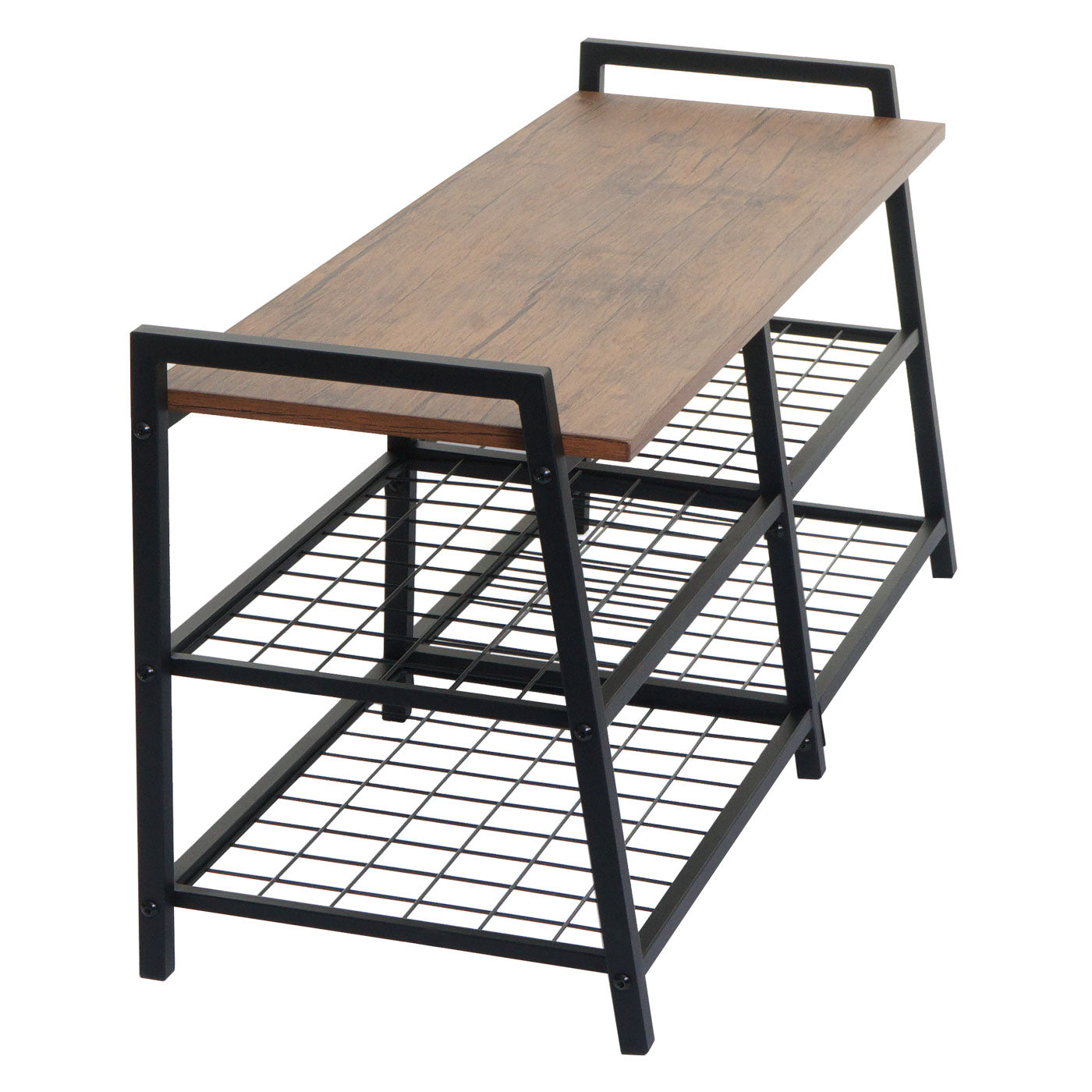 Cosmo Casa - Schoenenrek Bank - 4 Vakken met Metalen 3D-structuur - Wild Eiken Look