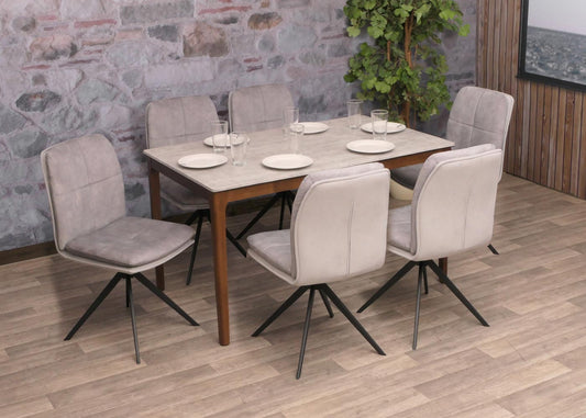 Cosmo Casa - Set van 2 Eetkamerstoelen - Keukenstoel - Fauteuil - Draaibaar Automatische Positie - Metaal - Stof - Grijs