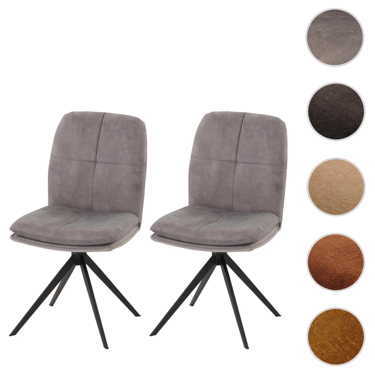 Cosmo Casa - Set van 2 Eetkamerstoelen - Keukenstoel - Fauteuil - Draaibaar Automatische Positie - Metaal - Stof - Grijs