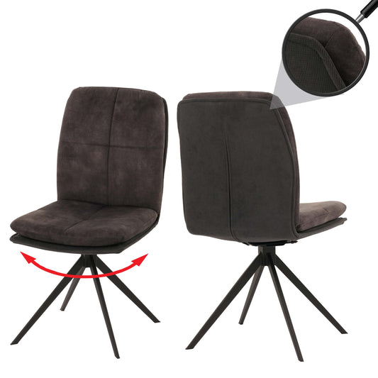 Cosmo Casa - Set van 2 Eetkamerstoelen - Keukenstoel - Fauteuil - Draaibaar Automatische Positie - Metaal - Stof - Donkergrijs