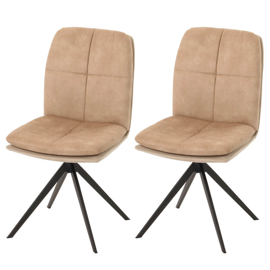 Cosmo Casa - Set van 2 Eetkamerstoelen - Keukenstoel - Fauteuil - Draaibaar Automatische Positie - Metaal - Stof - Beige