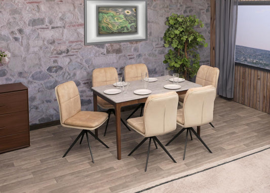 Cosmo Casa - Set van 2 Eetkamerstoelen - Keukenstoel - Fauteuil - Draaibaar Automatische Positie - Metaal - Stof - Beige