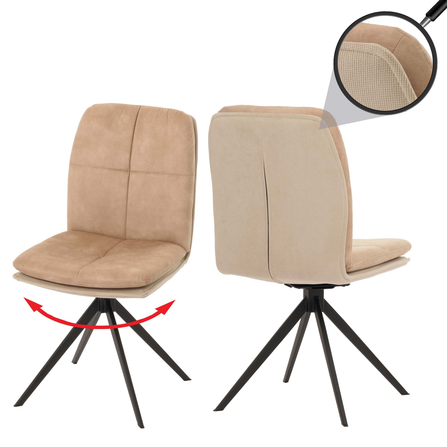 Cosmo Casa - Set van 2 Eetkamerstoelen - Keukenstoel - Fauteuil - Draaibaar Automatische Positie - Metaal - Stof - Beige