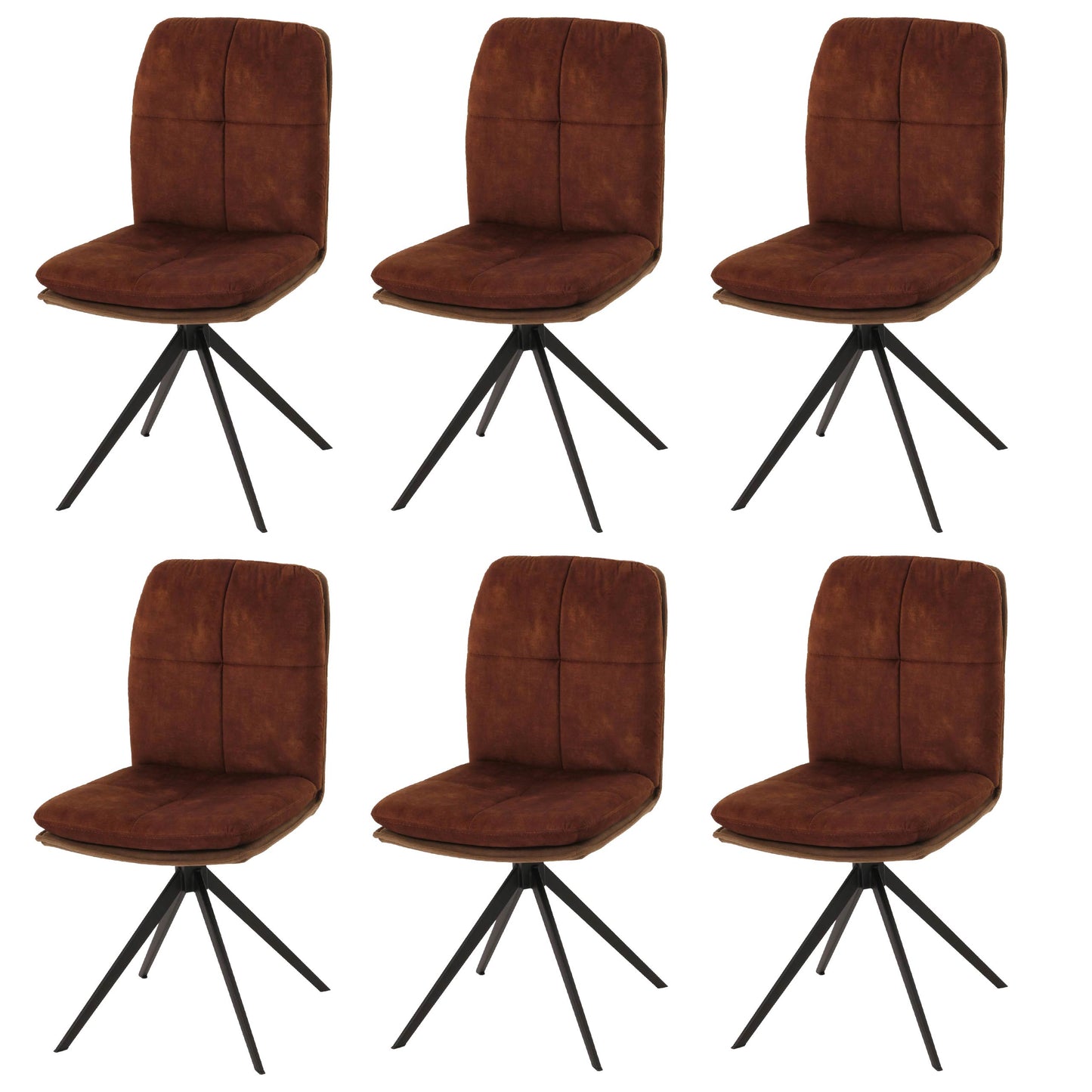Cosmo Casa - Set van 6 Eetkamerstoelen - Keukenstoel - Fauteuil - Draaibaar Automatische Positie - Metaal - Stof - Bruin