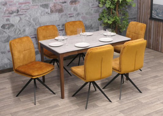 Cosmo Casa - Set van 2 Eetkamerstoelen - Keukenstoel - Fauteuil - Draaibaar Automatische Positie - Metaal - Stof - Geel