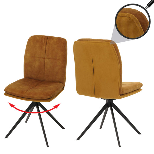 Cosmo Casa - Set van 2 Eetkamerstoelen - Keukenstoel - Fauteuil - Draaibaar Automatische Positie - Metaal - Stof - Geel