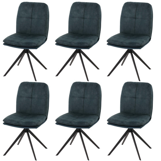 Cosmo Casa - Set van 6 Eetkamerstoelen - Keukenstoel - Fauteuil - Draaibaar Automatische Positie - Metaal - Stof - Blauw