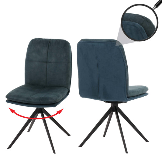 Cosmo Casa - Set van 2 Eetkamerstoelen - Keukenstoel - Fauteuil - Draaibaar Automatische Positie - Metaal - Stof - Blauw