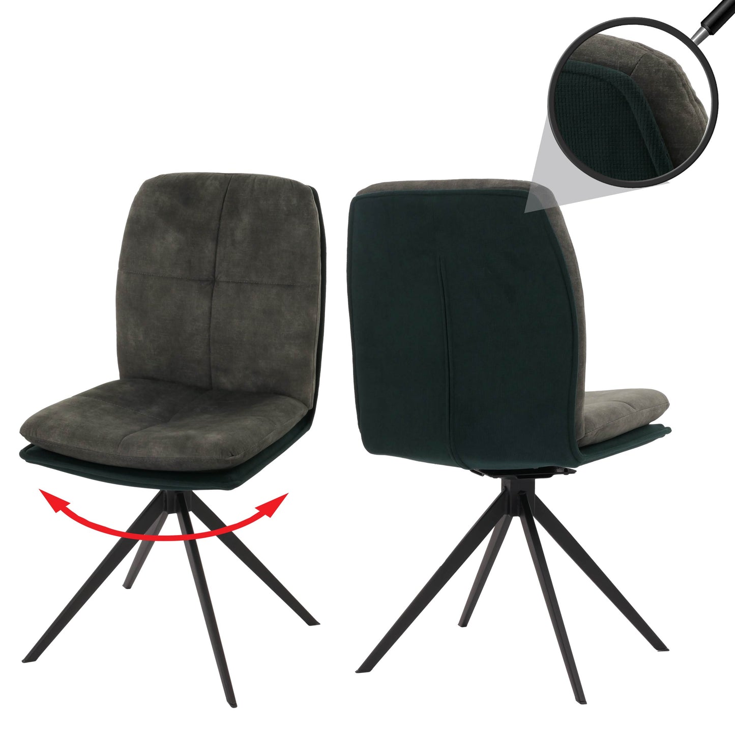 Cosmo Casa - Set van 2 Eetkamerstoelen - Keukenstoel - Fauteuil - Draaibaar Automatische Positie - Metaal - Stof - Groen