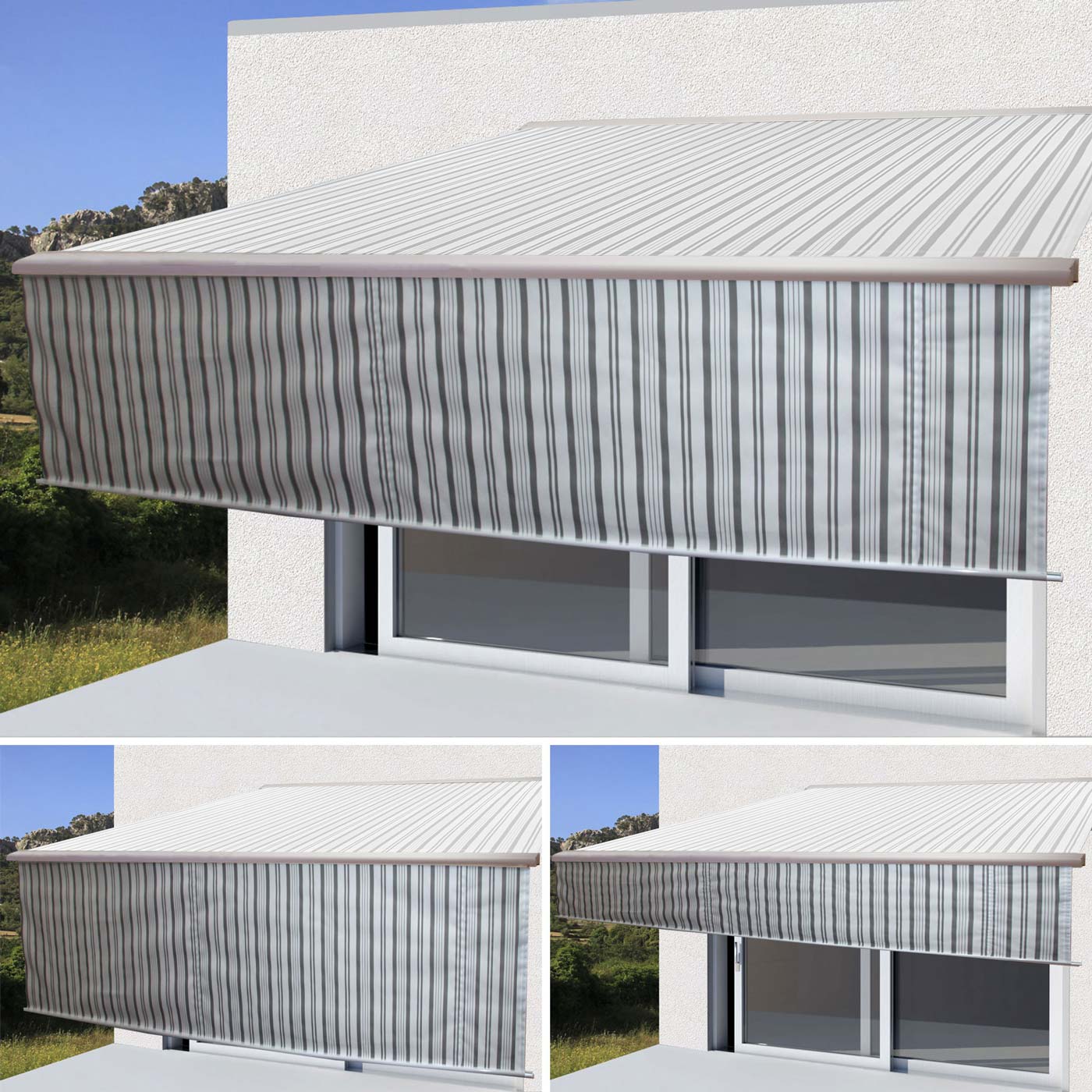 Cosmo Casa - Volant voor Elektrisch Cassettescherm - Uitschuifbare Volant 5x3m - Polyester - Grijs-Wit