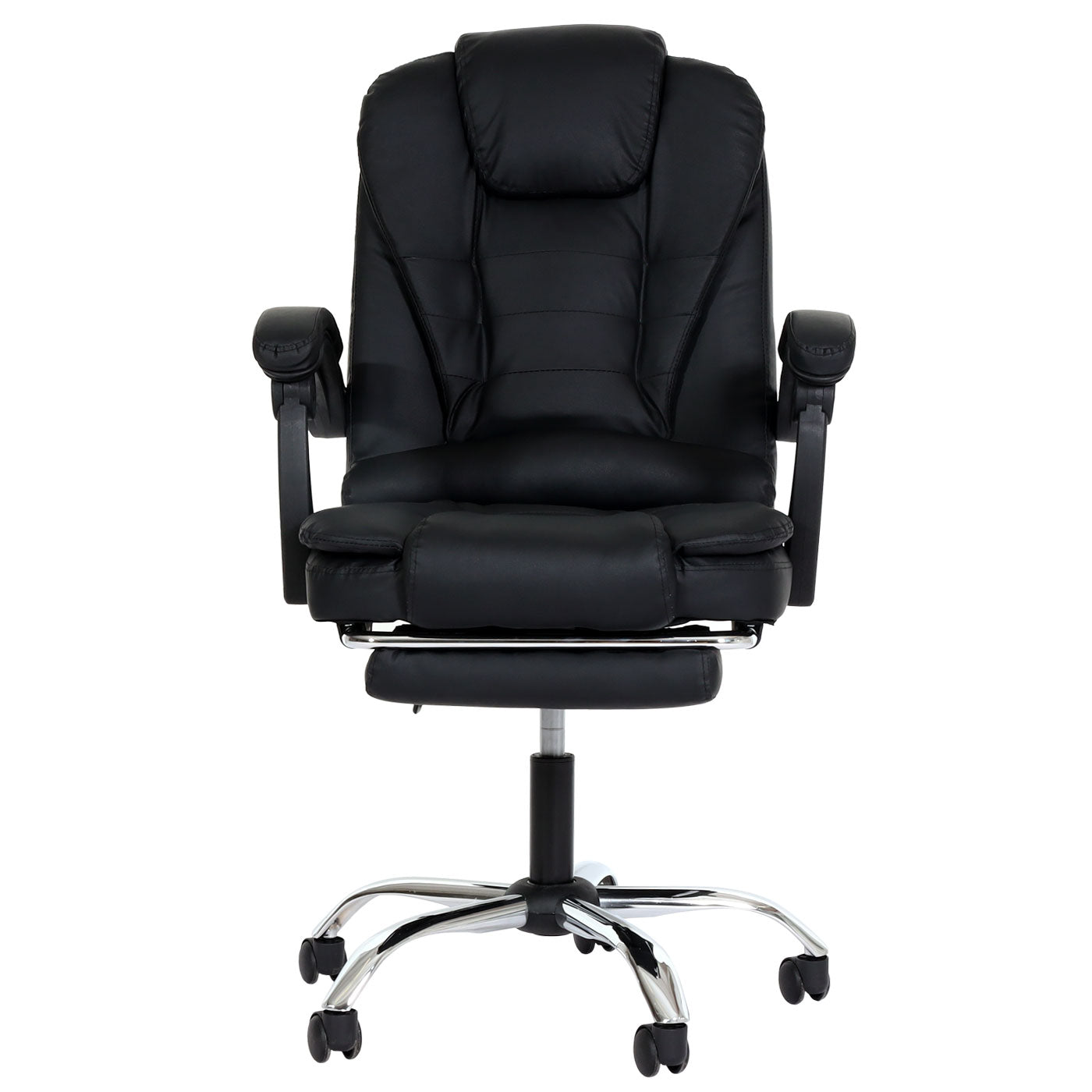 Cosmo Casa - Bureaustoel - Draaibare Directiestoel met Uitschuifbare Voetsteun - Kunstleer - Zilveren Onderstel - Zwart