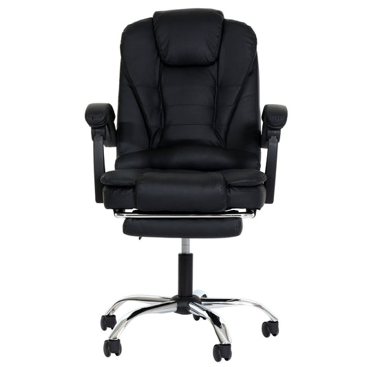Cosmo Casa - Bureaustoel - Draaibare Directiestoel met Uitschuifbare Voetsteun - Kunstleer - Zilveren Onderstel - Zwart