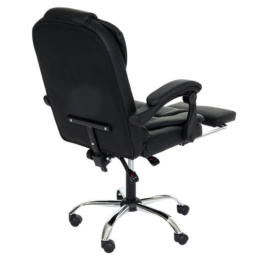 Cosmo Casa - Bureaustoel - Draaibare Directiestoel met Uitschuifbare Voetsteun - Kunstleer - Zilveren Onderstel - Zwart