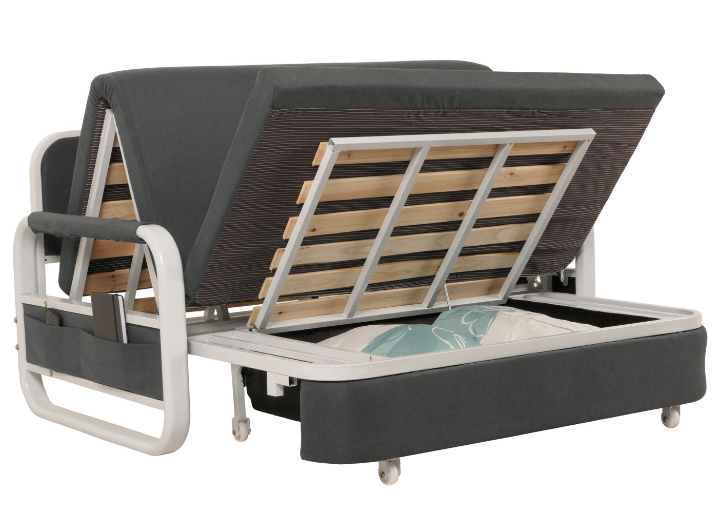 Cosmo Casa - Slaapbank - Slaapfunctie - Bedstee Ligvlak - 130x185cm - Stoftextiel - Donkergrijs