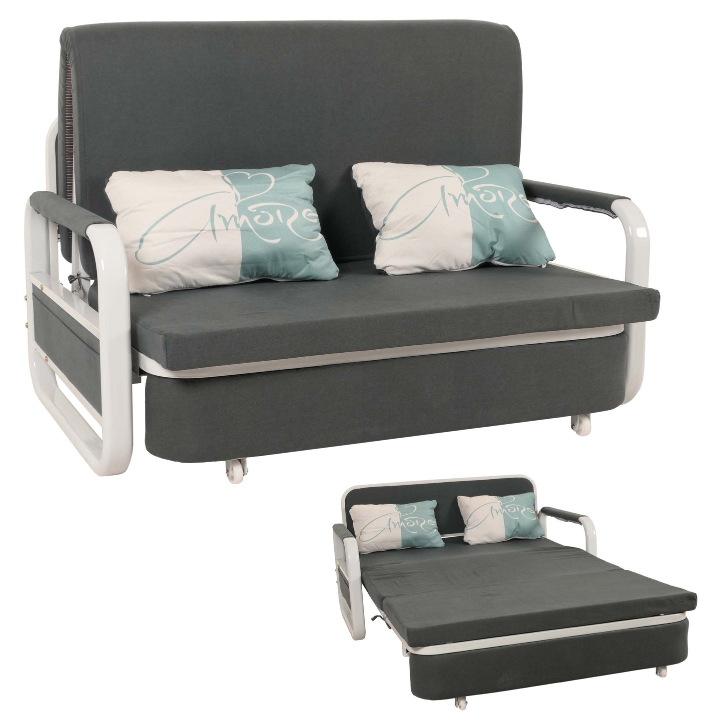 Cosmo Casa - Slaapbank - Slaapfunctie - Bedstee Ligvlak - 130x185cm - Stoftextiel - Donkergrijs