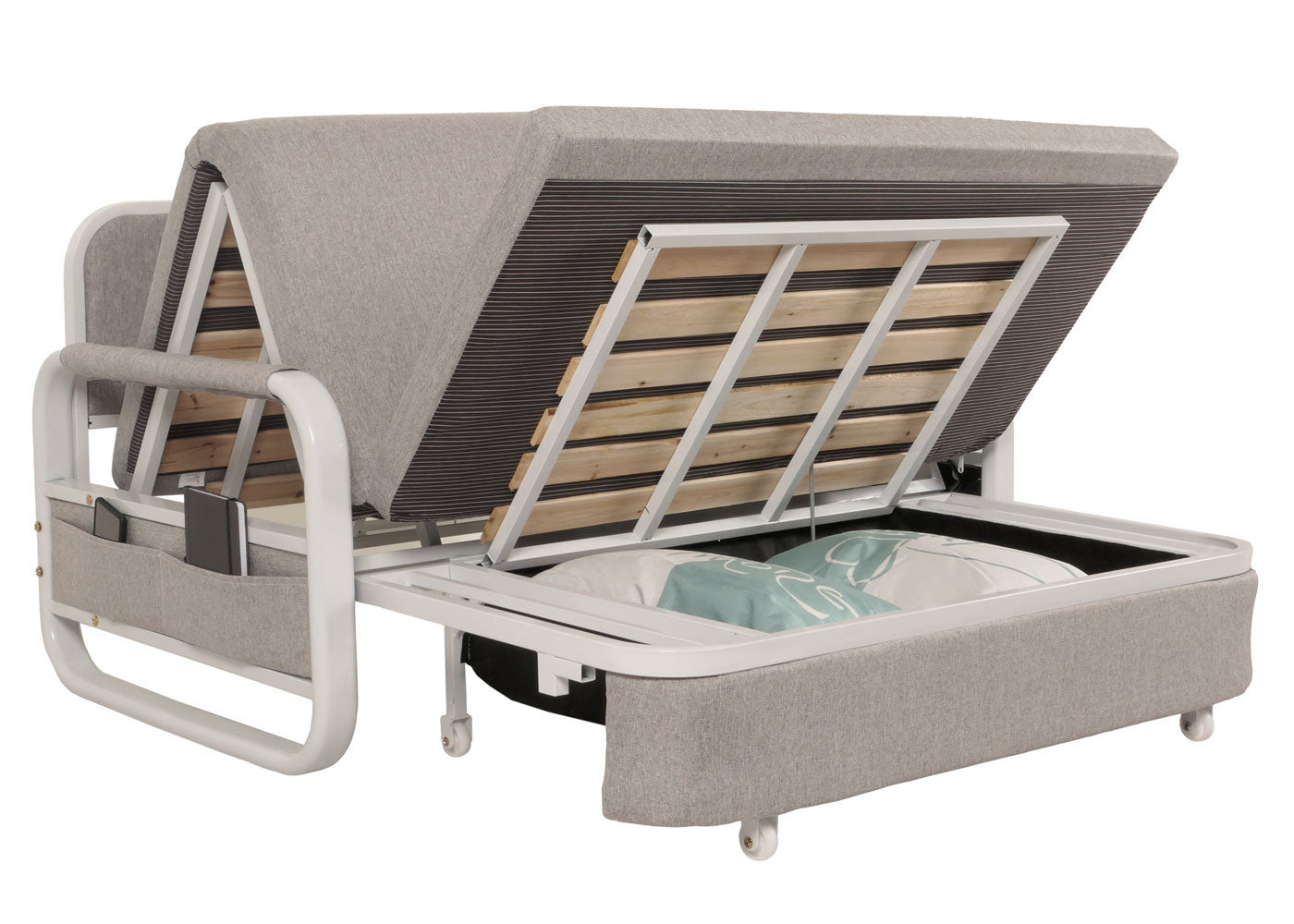 Cosmo Casa - Slaapbank - Slaapfunctie - Bedstee Ligvlak - 130x185cm - Stoftextiel - Lichtgrijs