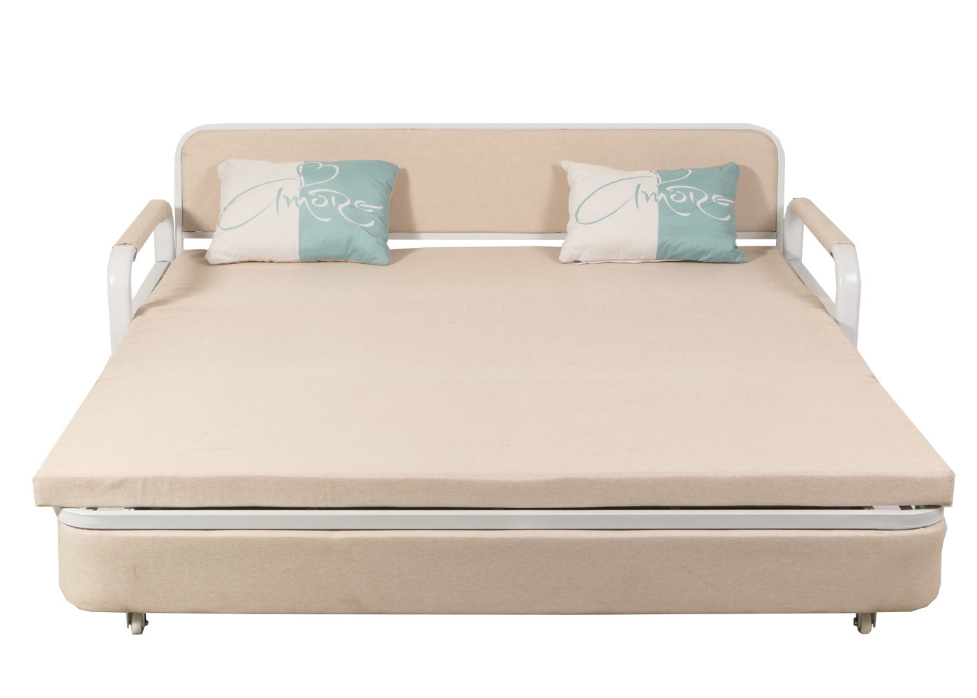 Cosmo Casa - Slaapbank - Slaapfunctie met Bedbox - Textiel - Beige