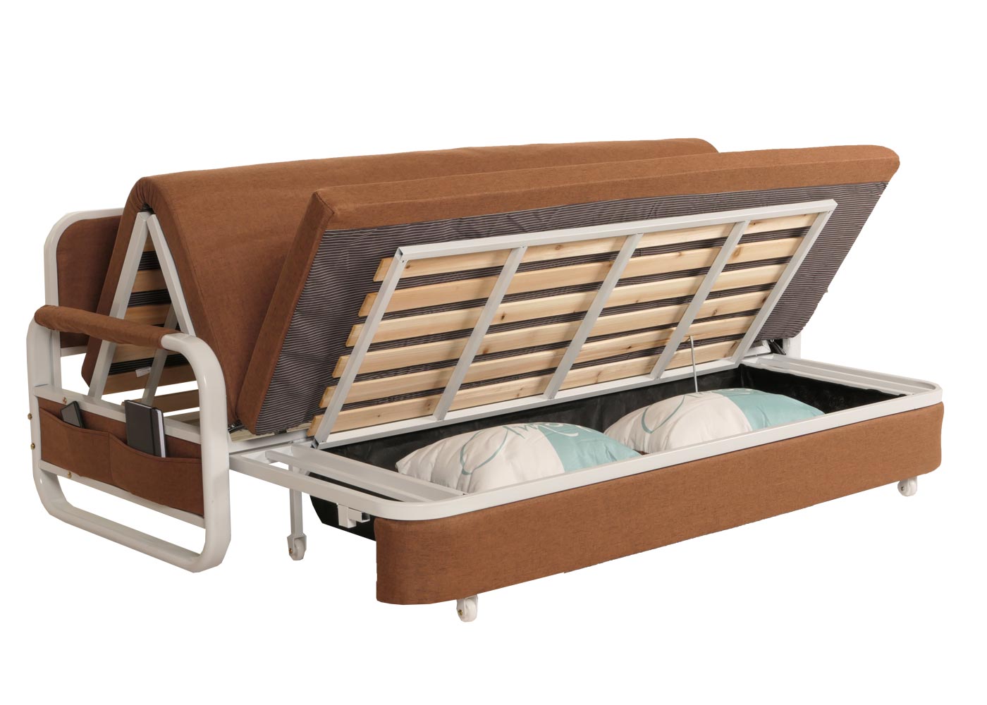 Cosmo Casa - Slaapbank - Slaapfunctie met Bedbox - Textiel - Bruin