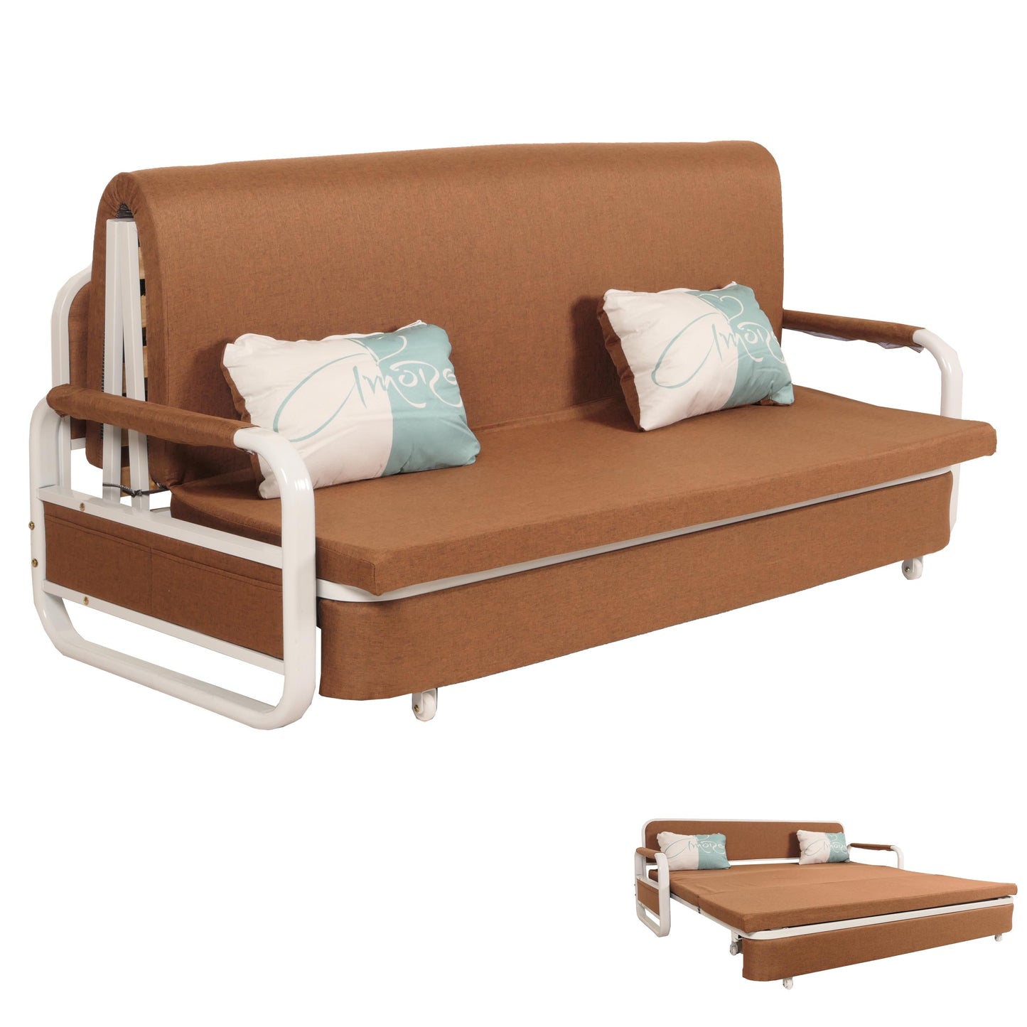 Cosmo Casa - Slaapbank - Slaapfunctie met Bedbox - Textiel - Bruin