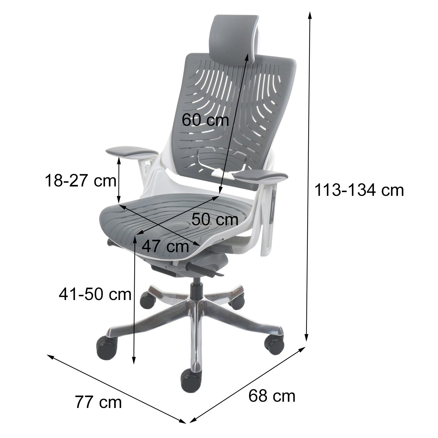 Cosmo Casa - Bureaustoel - Merryfair Wau 2B - Harde Schaal - Ergonomisch - Grijs