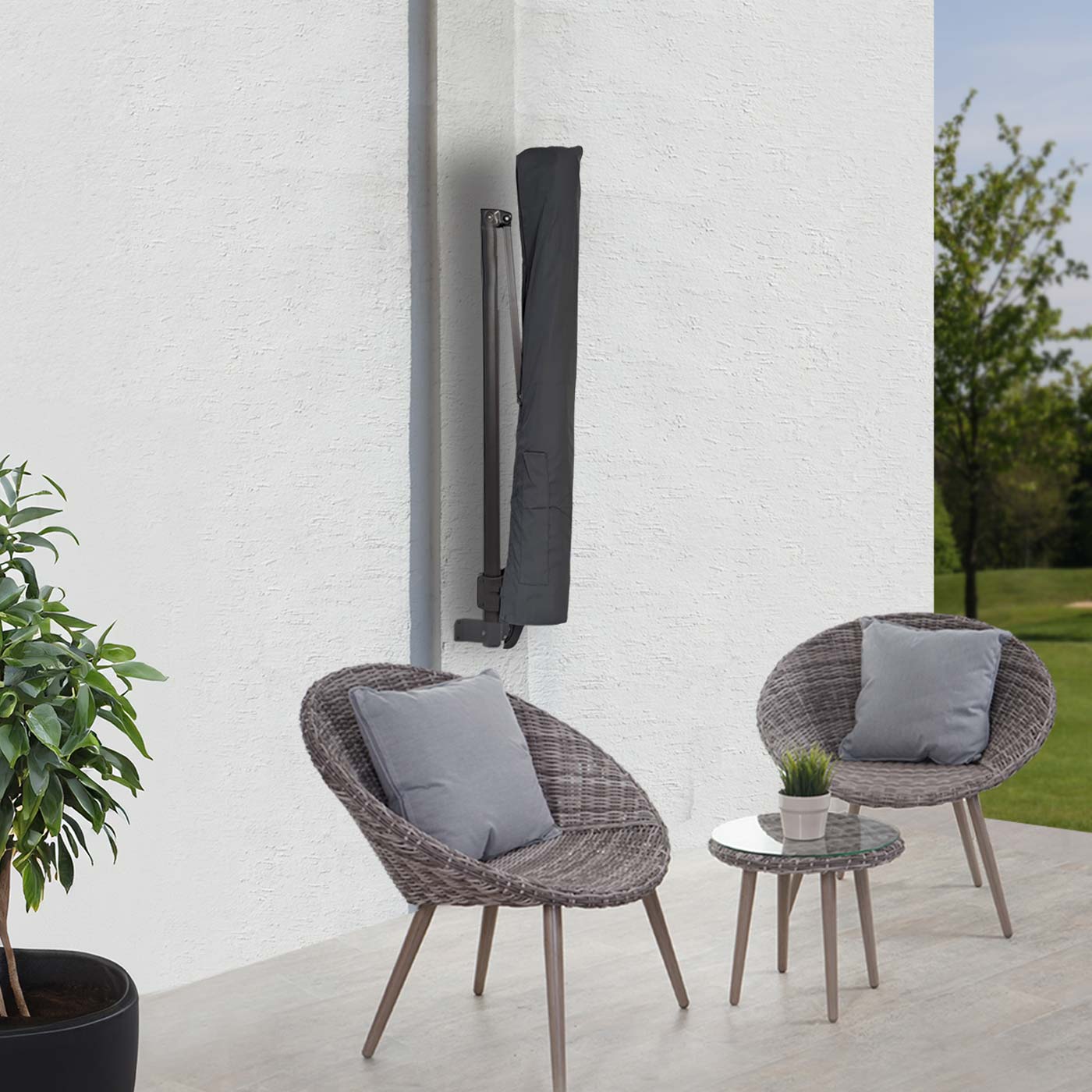 Cosmo Casa - Beschermhoes voor Parasol - Met Klittenbandsluiting voor Paraplu’s tot 3m - Polyester - Grijs