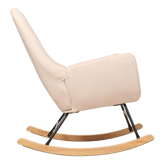 Cosmo Casa - Schommelstoel - Relax TV-Stoel - Massief Hout, Metaal & Stoftextiel 320gsm - Crème