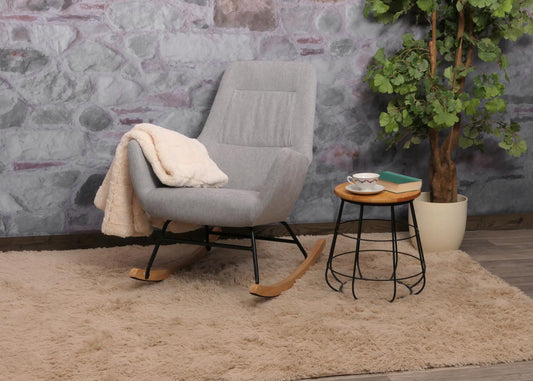 Cosmo Casa - Schommelstoel - Relax TV-Stoel - Massief Hout, Metaal & Stoftextiel 320gsm - Lichtgrijs