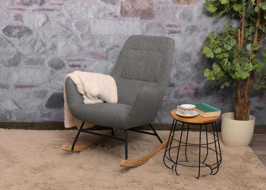 Cosmo Casa - Schommelstoel - Relax TV-Stoel - Massief Hout, Metaal & Stoftextiel 320gsm - Bruin