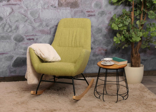 Cosmo Casa - Schommelstoel - Relax TV-Stoel - Massief Hout, Metaal & Stoftextiel 320gsm - Groen