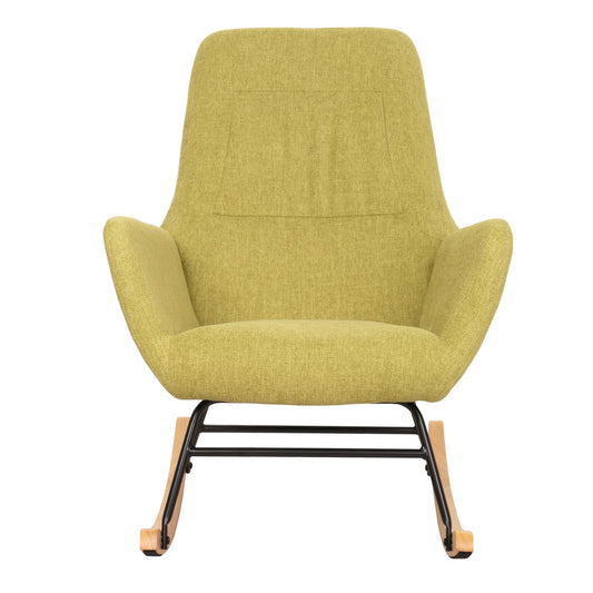 Cosmo Casa - Schommelstoel - Relax TV-Stoel - Massief Hout, Metaal & Stoftextiel 320gsm - Groen