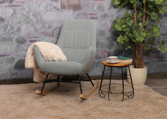 Cosmo Casa - Schommelstoel - Relax TV-Stoel - Massief Hout, Metaal & Stoftextiel 320gsm - Grijsgroen