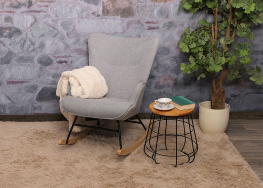 Cosmo Casa - Schommelstoel - Relax TV-Stoel - Massief Hout, Metaal & Stoftextiel 320gsm - Lichtgrijs