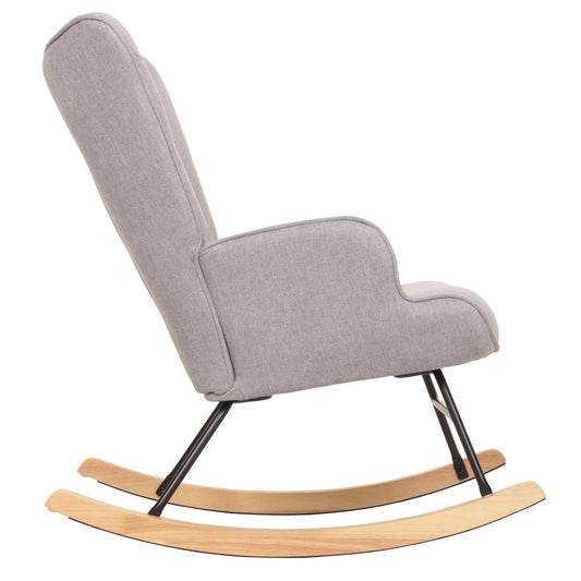 Cosmo Casa - Schommelstoel - Relax TV-Stoel - Massief Hout, Metaal & Stoftextiel 320gsm - Lichtgrijs