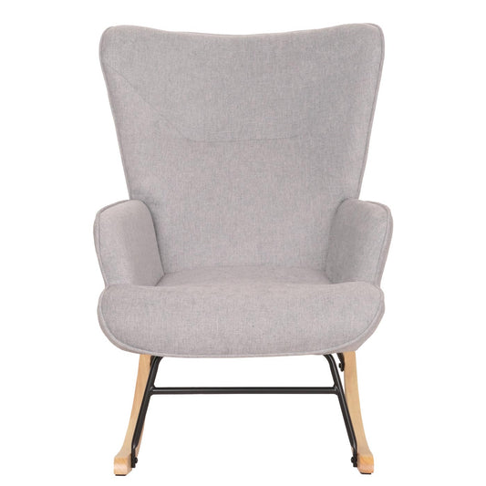 Cosmo Casa - Schommelstoel - Relax TV-Stoel - Massief Hout, Metaal & Stoftextiel 320gsm - Lichtgrijs