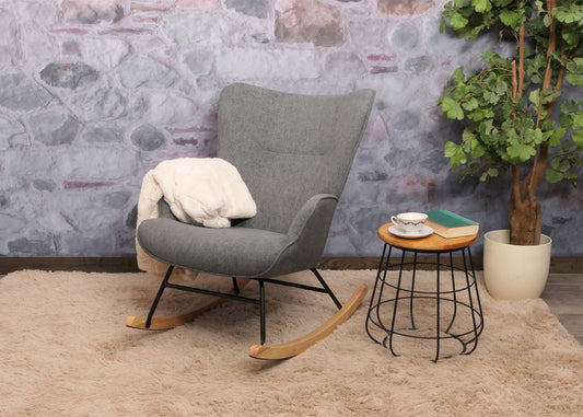 Cosmo Casa - Schommelstoel - Relax TV-Stoel - Massief Hout, Metaal & Stoftextiel 320gsm - Donkergrijs