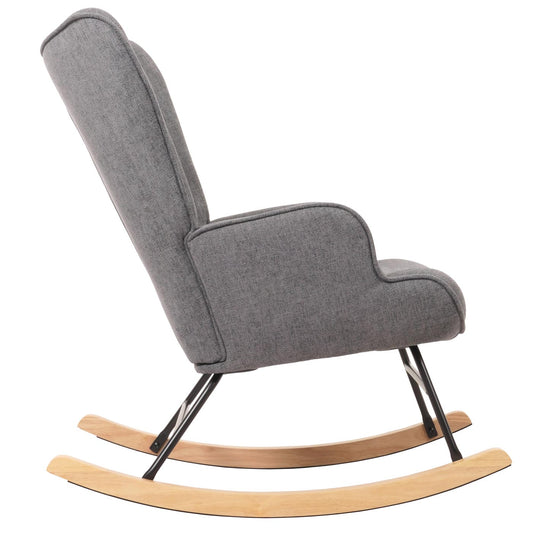 Cosmo Casa - Schommelstoel - Relax TV-Stoel - Massief Hout, Metaal & Stoftextiel 320gsm - Donkergrijs