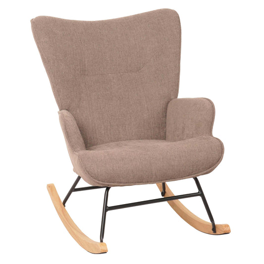 Cosmo Casa - Schommelstoel - Relax TV-Stoel - Massief Hout, Metaal & Stoftextiel 320gsm - Bruin