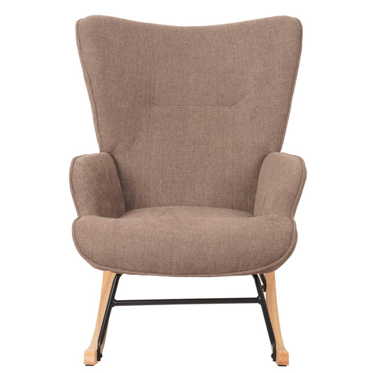 Cosmo Casa - Schommelstoel - Relax TV-Stoel - Massief Hout, Metaal & Stoftextiel 320gsm - Bruin