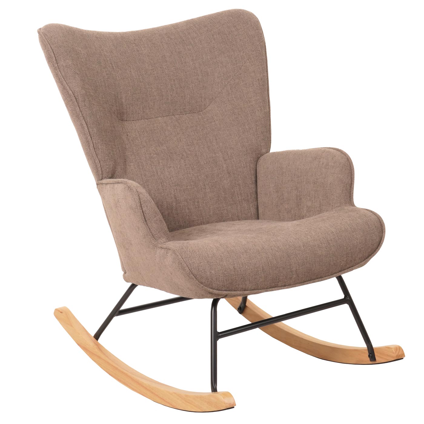 Cosmo Casa - Schommelstoel - Relax TV-Stoel - Massief Hout, Metaal & Stoftextiel 320gsm - Bruin