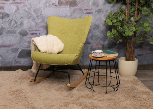 Cosmo Casa - Schommelstoel - Relax TV-Stoel - Massief Hout, Metaal & Stoftextiel 320gsm - Groen