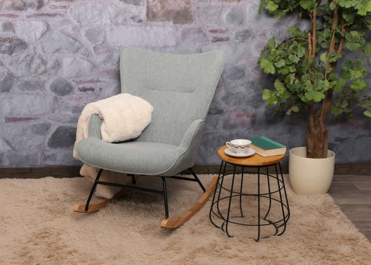 Cosmo Casa - Schommelstoel - Relax TV-Stoel - Massief Hout, Metaal & Stoftextiel 320gsm - Grijsgroen