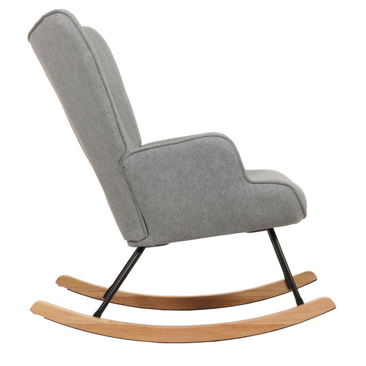 Cosmo Casa - Schommelstoel - Relax TV-Stoel - Massief Hout, Metaal & Stoftextiel 320gsm - Grijsgroen