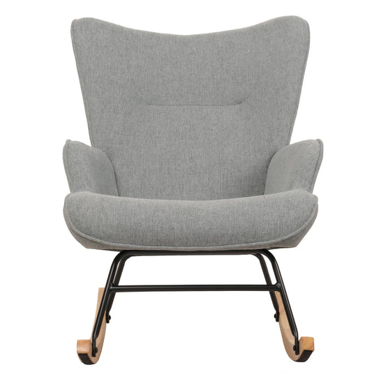 Cosmo Casa - Schommelstoel - Relax TV-Stoel - Massief Hout, Metaal & Stoftextiel 320gsm - Grijsgroen